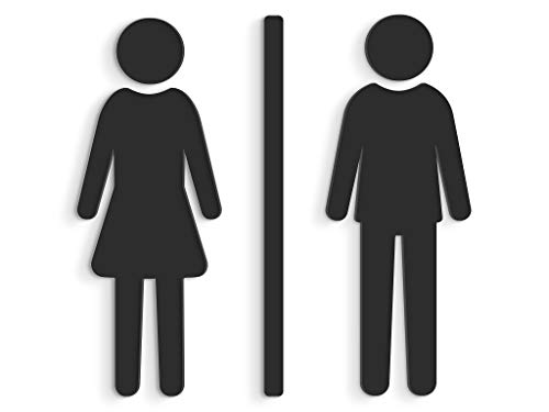 3DP Signs - Geprägt Toilette Design türschild WCD wc schilder selbstklebend - Moderne Damen wc Aufkleber Bad Schild für türen - Mann und Frau Toilettenschild, für Restroom und Badezimmer. (Schwarz) von 3DP