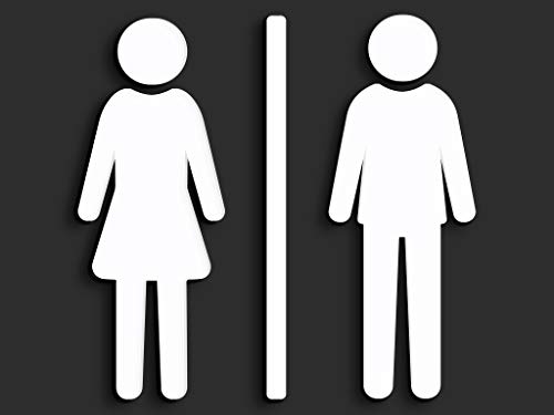 3DP Signs - Geprägt Toilette Design türschild WCD wc schilder selbstklebend - Moderne Damen wc Aufkleber Bad Schild für türen - Mann und Frau Toilettenschild, für Restroom und Badezimmer. (Weiß) von 3DP