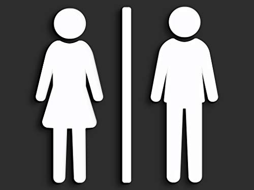 SIGNS - Geprägt Toilette Design türschild WCD wc schilder selbstklebend - Moderne damen wc aufkleber bad schild für türen - Mann und Frau Toilettenschild, für Restroom und Badezimmer. (Weiß) von 3DP
