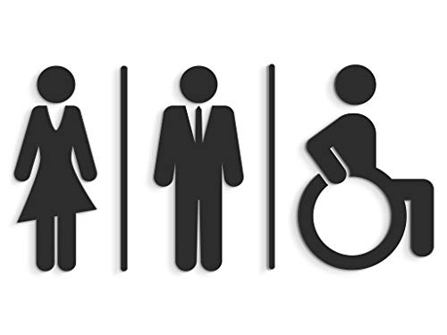 3DP Signs - Geprägt Toilette Design türschild WCL (15 cm) Schwarz wc schilder selbstklebend - Moderne Damen wc Aufkleber Bad Schild für türen - Mann Frau Rollstuhlfahrer Behindert Toilettenschild von 3DP