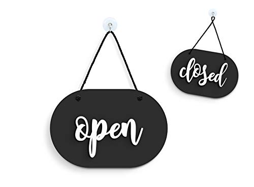 3DP Signs - Shabby Chic Oval Schwarz - Open/Closed Türschild [OC40] - Doppelseitig hängende Türplatte - Reversible Open Closed Business Shop Window Sign for Bar, Pubs, Restaurants and Shops von 3DP