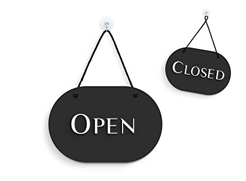 3DP Signs | Stilvolles Oval Schwarz - Open/Closed Türschild [OC35] - Doppelseitig hängende Türplatte - Reversible Open Closed Business Shop Window Sign for Bar Pubs, Restaurants and Shops von 3DP
