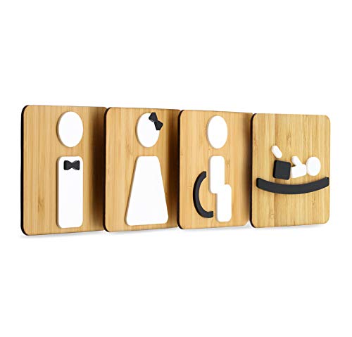 3DP Signs - Styled Knot, Set 4X- Geprägte Toiletten Schild Türen - Türschild WC Damen Herren Behinderten Wickeltisch - Schild Mann Frau Wickelraum Türschild (Prime Quadratisch - Bambusholz) von 3DP