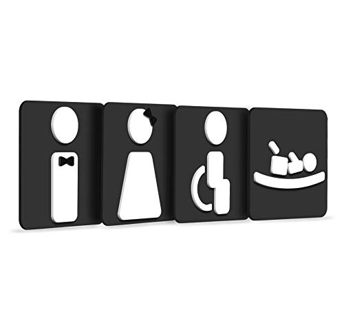 SIGNS - Styled Knot, Set 4x- Geprägte Toiletten Schild Türen - Türschild WC Damen Herren Behinderten Wickeltisch - Schild Mann Frau Wickelraum Türschild (Quadratisch) von 3DP