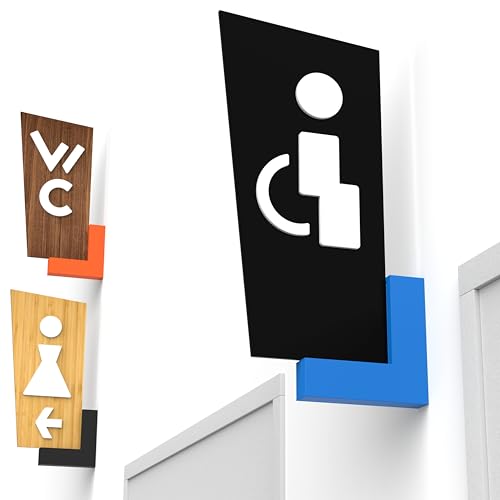 3x Personalisierte Toilettenschilder Damen und Herren – Wandschild WC Unisex Rollstuhl mit Piktogrammen in Relief – mit Pfeil in Wunschfarbe – Doppelseitige Fahnenschilder mit Symbolen nach Wahl von 3DP