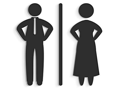 Geprägte, selbstklebende Figuren | Schilder WC [F] Mann und Frau Toilettenschild - Badezimmer Toilette (Schwarz) von 3DP
