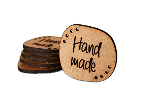 Handgefertigte Lederetiketten"Hand made" Mod. HMS2 - Exklusive gravierte echte italienische Leder-Tags - Handmade leather labels tags (15 Stück - Prime Standard Text) von 3DP