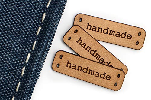 Lederetiketten"handmade" Mod. C - Exklusive gravierte echte italienische Leder-Tags - Handmade Leather Labels Tags (15 Stück - Prime Standard Text) von 3DP