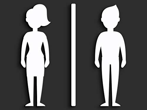 SIGNS - 15 cm Geprägt Toilette Design türschild SA103 wc schilder selbstklebend - Moderne damen wc aufkleber bad schild für türen - Mann und Frau Toilettenschild, für Restroom und Badezimmer. (Weiß) von 3DP