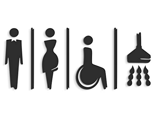 SIGNS - 15 cm Geprägt Toilette Design türschild SA118 wc schilder selbstklebend - Damen wc aufkleber bad schild für türen - Mann Frau und Rollstuhlfahrer Behindert Dusche Toilettenschild (Schwarz) von 3DP