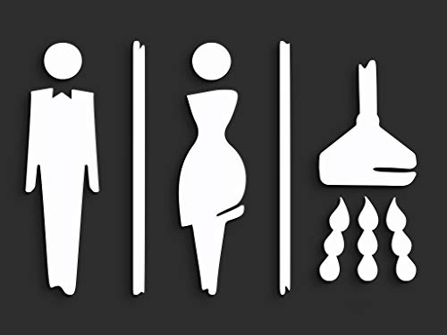 SIGNS - Erhabene Badschilder Elegant SA117, WC Dusche, Mann Frau, Selbstklebend (3 Symbole Ihrer Wahl, Weiß) von 3DP