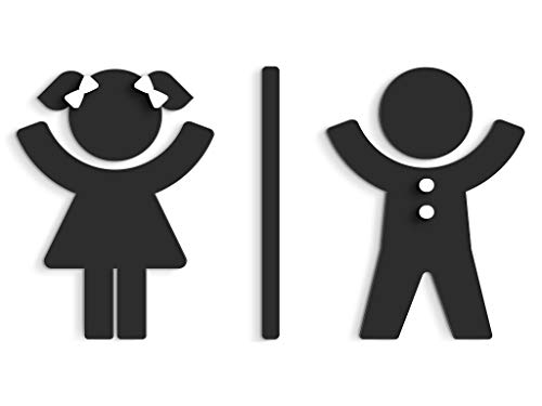 SIGNS - Geprägt Toilette Design türschild SA114 (Kinder) wc schilder selbstklebend - Moderne damen wc aufkleber bad schild für türen - Mann und Frau Toilettenschild, für Restroom (Schwarz) von 3DP