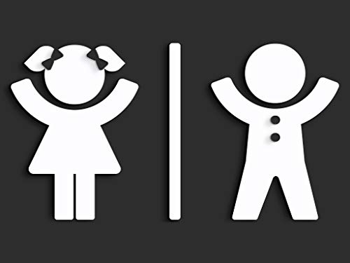 SIGNS - Geprägt Toilette Design türschild SA114 (Kinder) wc schilder selbstklebend - Moderne damen wc aufkleber bad schild für türen - Mann und Frau Toilettenschild, für Restroom (Weiß) von 3DP