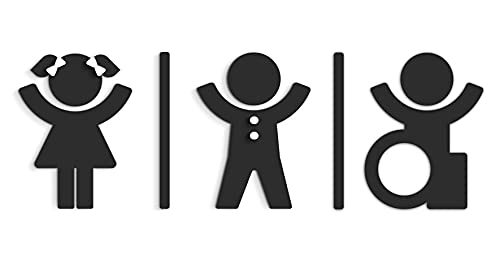 SIGNS - Geprägt Toilette Design türschild SA123 wc schilder selbstklebend - Moderne damen wc aufkleber bad schild für türen - Mann Frau und Rollstuhlfahrer Behindert Toilettenschild (Schwarz) von 3DP