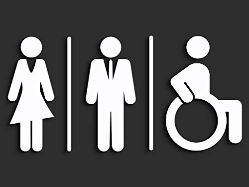 Signs - 3D WC-Schilder Set Dandy WCL, Mann Frau Behinderte, Selbstklebende Tafeln (3 Symbole Ihrer Wahl, Weiß) von 3DP