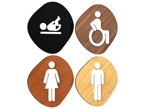 Signs - Classic, Set 4X- Geprägte Toiletten Schild Türen - Türschild WC Damen Herren Behinderten Wickeltisch - Schild Mann Frau Wickelraum Türschild (Stein) von 3DP