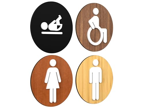 Signs - Classic, Set 4X- Geprägte Toiletten Schild Türen - Türschild WC Damen Herren Behinderten Wickeltisch - Schild Mann Frau Wickelraum Türschild von 3DP