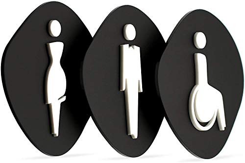 Signs - Elegant, Set 3X - Geprägte Toiletten Schild Türen - Türschild WC Damen Herren Behinderten - Toilettenschild Wc Tuerschilder - WC behinderten Schild (Prime Stein - Schwarz) von 3DP