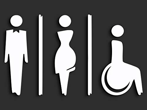 Signs - Geprägt Toilette türschild SA112 wc schilder selbstklebend, Damen Herren Behindert Aufkleber, Mann Frau Rollstuhlfahrer Badezimmer (3 Symbole Ihrer Wahl, Weiß) von 3DP