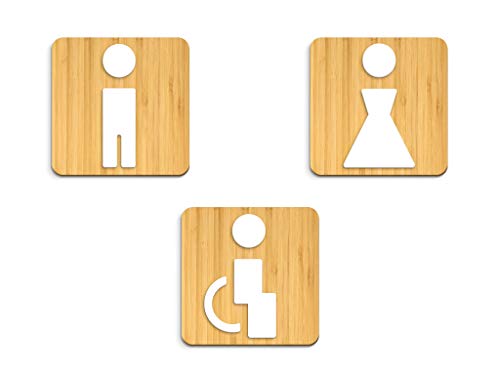 Signs - Polygonal, Set 3X - Geprägte Toiletten Schild Türen - Türschild WC Damen Herren Behinderten - Toilettenschild Wc Tuerschilder - WC behinderten Schild (Quadratisch) von 3DP