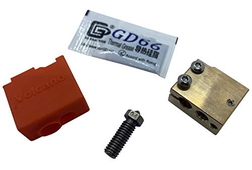 3DPLady | Volcano Messing Heatblock PT100 V2 für hohe Temperaturen + Volcano gehärtete Stahl Nozzle 0,4 +Silikon Socke von 3DPLady