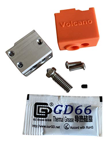 3DPLady | Volcano V2 Heatblock für hohe Temperaturen + Volcano Stahl Nozzle 0,4 +Silikon Socke von 3DPLady