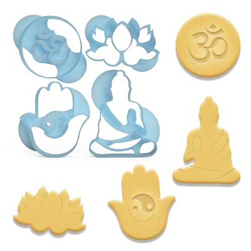 3DREAMS Keksausstecher Set Yoga Buddha Lotus Blüte 4 Ausstecher Ausstechformen Buddismus Nerd Geschenk von 3DREAMS