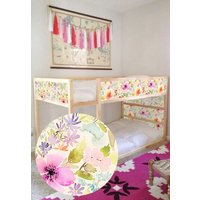 Aufkleber Für Kura Bett, Ikea, Süßes Muster Mit Aquarell Blumen/Möbelaufkleber Vinyl Kinderzimmer von 3DWallBoutique