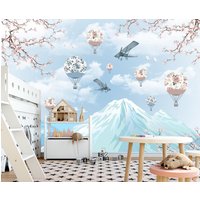 Kinder-Tapete Mit Bergen, Flugzeugen Und Ballons/Kinder-Karte Kinder-Tapeten-Design Wandbild Für Kinderzimmer Tapete Abziehen Aufkleben von 3DWallBoutique