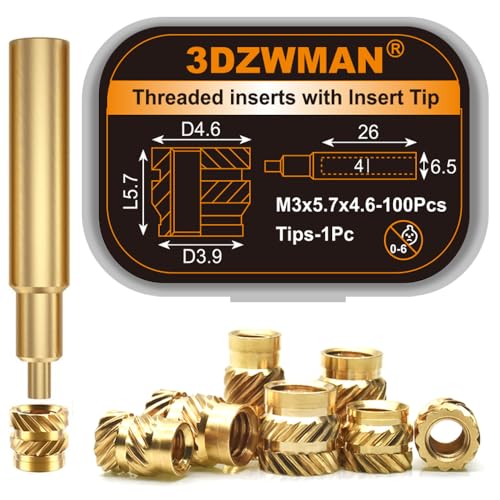 Gewindeeinsätzen für 3D-Druck Komponenten und Kunststoffteile, Messing Metrische Eingerollte Muttern (M3x5.7x4.6-100PCS) von 3DZWMAN