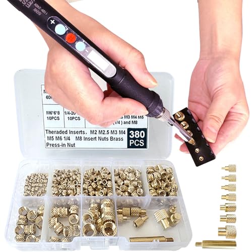 Heat Set Insert Tools Kit Brass Nuts 3D Printing 60W Digital Soldering Iron and 380pcs Kit Threaded Inserts with Insert Tips M2 M2.5 M3 M4 M5 M6(1/4) M8 for inserts 3d printing and plastic von 3DZWMAN