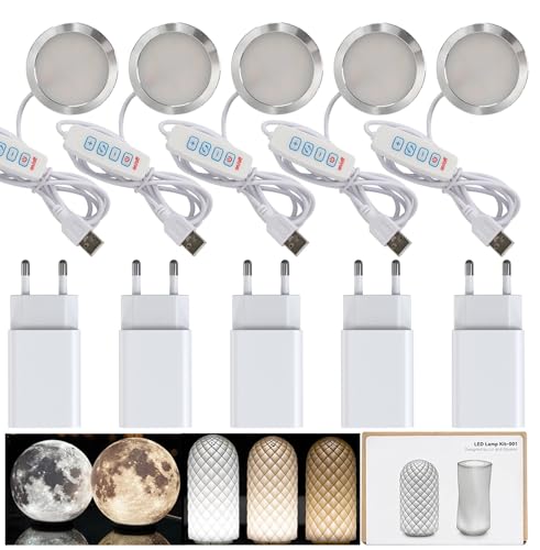 LED-Lampen-Set 001, drei Farben, für Bambu Lab Makerworld, 3D-Druck, DIY-Hardware-Modell, Ersatzteile, 5 V, USB-betrieben, 3000 K warmes Licht (5PCS+Ladegerät) von 3DZWMAN