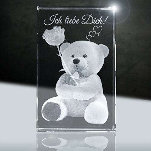 3Dglas Der Rosenbär | Geschenke für Frauen Sagen Immer Ich Liebe Dich | Motiv: Teddy Rose | 80x50x50mm | Partnergeschenk von 3Dglas