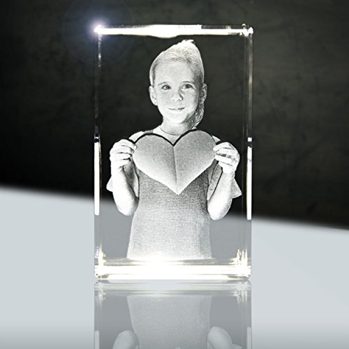 3D Glaskristall mit Foto | Quader 56mm | 1 Person oder Tier zB als Geschenk zur Taufe von 3Dglas