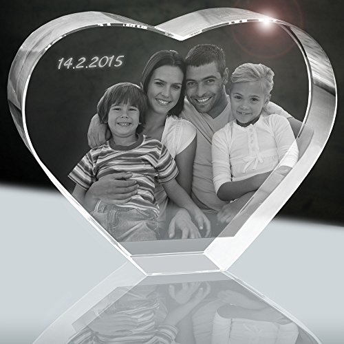 3D Glaskristall mit Foto | XXL Herz 160mm | 1 bis 5 Personen oder Tiere zB als Geschenk für die ganze Familie von 3Dglas