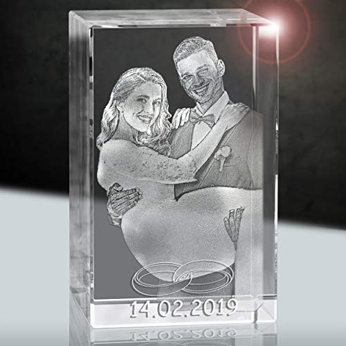 3Dglas Hochzeitsfoto im Kristallglas | Geschenk fürs Brautpaar | 2D im 80mm Quader von 3Dglas