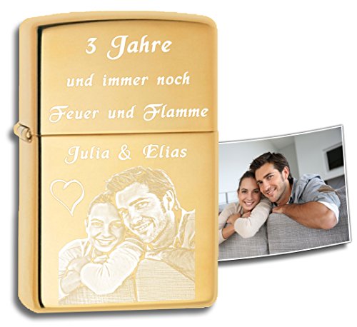 Original Zippo mit deinem Foto |Messing poliert, Gold Farben, high Polished Brass | Gravur von deinem Foto von 3Dglas