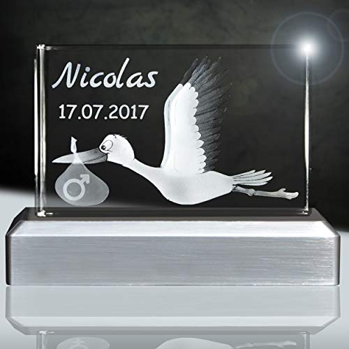 Personalisierter Storch zur Geburt 3D in Glas inkl. Leuchtsockel Personalisierter Storch zur Geburt 3D in Glas inkl. Leuchtsockel von 3Dglas