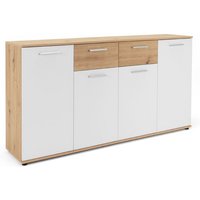 Komodenschrank mit 2 Schubladen, Farbe: Weiß / Artisan Eiche, a: 160 x 85 x 35 cm, Schubladenkommode, Kommode mit Schubladen, Schlafzimmer Kommode, von 3E 3XE LIVING.COM