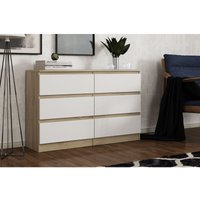 3e 3xe Living.com - Komodenschrank mit 6 Schubladen, Farbe: Sonoma Eiche, a: 120 x 77 x 33 cm, Schubladenkommode, Kommode mit Schubladen, von 3E 3XE LIVING.COM