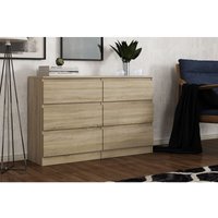 Komodenschrank mit 6 Schubladen, Farbe: Sonoma Eiche / Weiß, a: 120 x 77 x 33 cm, Schubladenkommode, Kommode mit Schubladen, Schlafzimmer Kommode, von 3E 3XE LIVING.COM