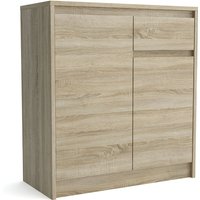 Komodenschrank mit Schublade und 2 Türen, Farbe: Sonoma Eiche, a: 75 x 82 x 35 cm, Schubladenkommode, Kommode mit Schubladen, Schlafzimmer Kommode, von 3E 3XE LIVING.COM