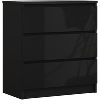 Kommode mit 3 Schubladen, Farbe: Schwarz Matt/Schwarz Glanz, H: 79 cm, B: 70 cm, T: 39 cm. Schubladenkommode, Kommode mit Schubladen, Sideboard von 3E 3XE LIVING.COM