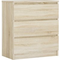 Kommode mit 3 Schubladen, Farbe: Sonoma Eiche, h: 79 cm, b: 70 cm, t: 39 cm. Schubladenkommode, Kommode mit Schubladen, Sideboard Wohnzimmer - Sonoma von 3E 3XE LIVING.COM