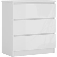 Kommode mit 3 Schubladen, Farbe: Weiss Matt/Weiss Glanz, h: 79 cm, b: 70 cm, t: 39 cm. Schubladenkommode, Kommode mit Schubladen, Sideboard von 3E 3XE LIVING.COM