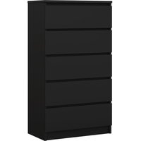 Kommode mit 5 Schubladen, Farbe: Schwarz Matt, h: 124 cm, b: 70 cm, t: 39 cm. Schubladenkommode, Kommode mit Schubladen, Sideboard Wohnzimmer von 3E 3XE LIVING.COM