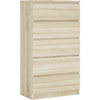 Kommode mit 5 Schubladen, Farbe: Sonoma Eiche, h: 124 cm, b: 70 cm, t: 39 cm. Schubladenkommode, Kommode mit Schubladen, Sideboard Wohnzimmer von 3E 3XE LIVING.COM