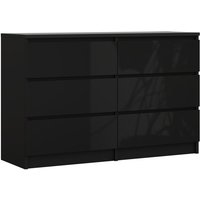 Kommode mit 6 Schubladen 120 cm, Farbe: Schwarz Matt/Schwarz Glanz, h: 79 cm, b: 120 cm, t: 39 cm. Schubladenkommode, Kommode mit Schubladen, von 3E 3XE LIVING.COM