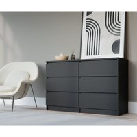 Kommode mit 6 Schubladen 138 cm, Farbe: Schwarz Matt, h: 79 cm, b: 138 cm, t: 39 cm. Schubladenkommode, Kommode mit Schubladen, Sideboard Wohnzimmer von 3E 3XE LIVING.COM