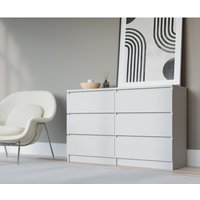 Kommode mit 6 Schubladen 138 cm, Farbe: Weiss Matt, h: 79 cm, b: 138 cm, t: 39 cm. Schubladenkommode, Kommode mit Schubladen, Sideboard Wohnzimmer von 3E 3XE LIVING.COM